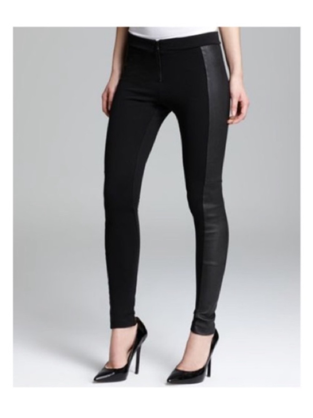 Alice + Olivia Front Zip Lamb Leather Ponte Combo Leggings Sz 6